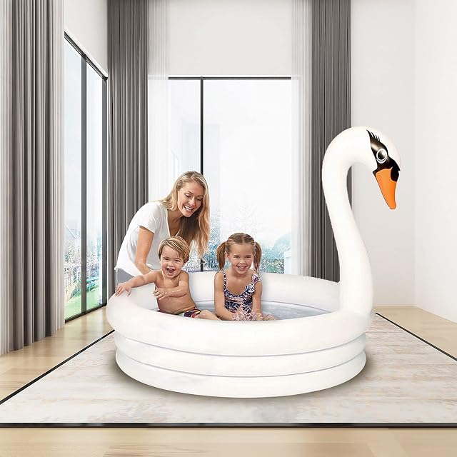 Swan Inflatable Paddling Pool, Three Ring Swimming Pool for Kids, 130*130*120cm Indoor & Outdoor Extra Large Garden Summer Baby Pool Toys for Kids /Toodlers /Dogs