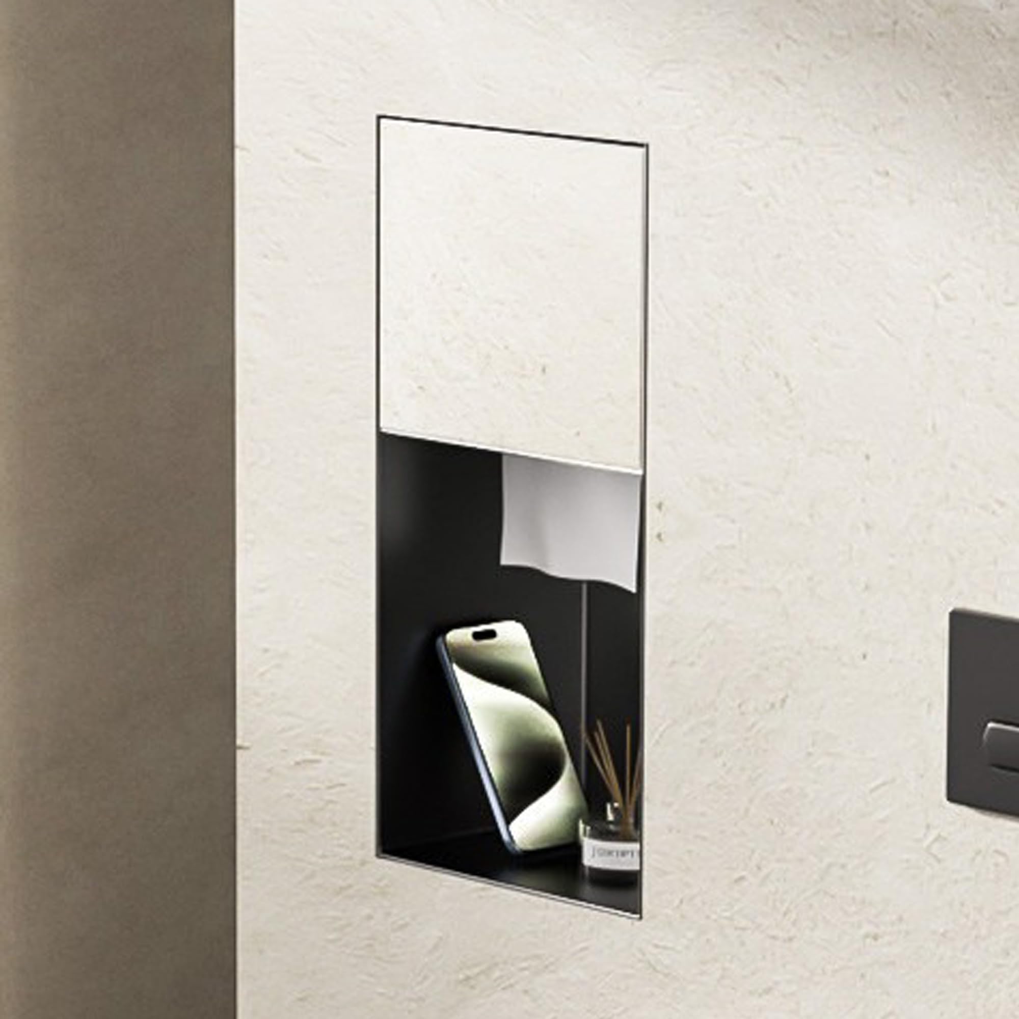 Recessed Wall-Mounted Toilet Paper Holder and Organizer with Built-in Dispenser and Trash Niche