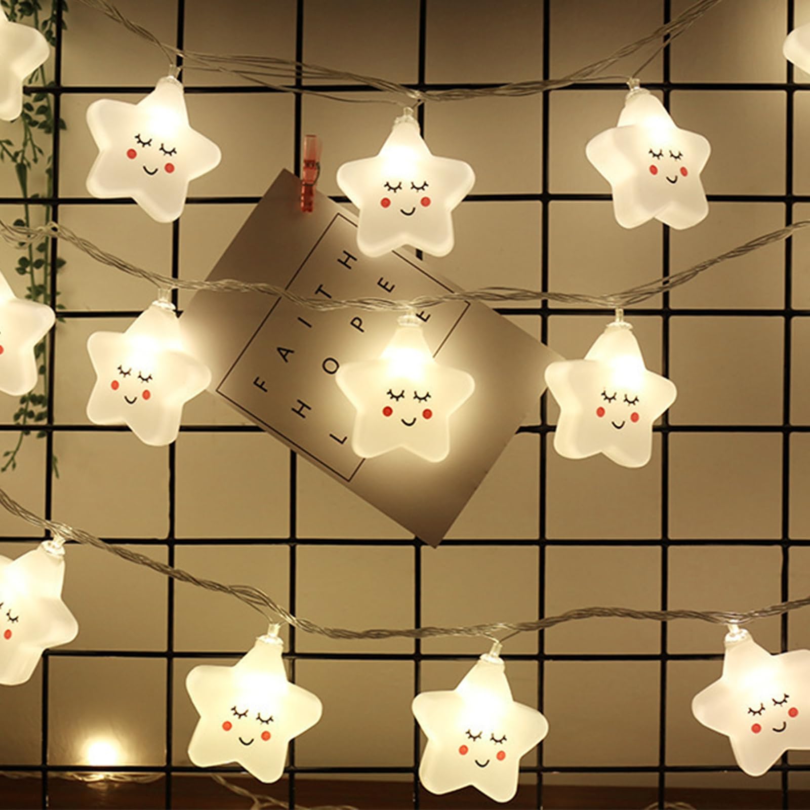 ENLACE Cadena de luces con forma de estrella, 1,5 m, 10 LED, funciona con pilas, para habitación infantil, ventana, jardín, boda, Navidad, fiesta, decoración interior y exterior, color blanco