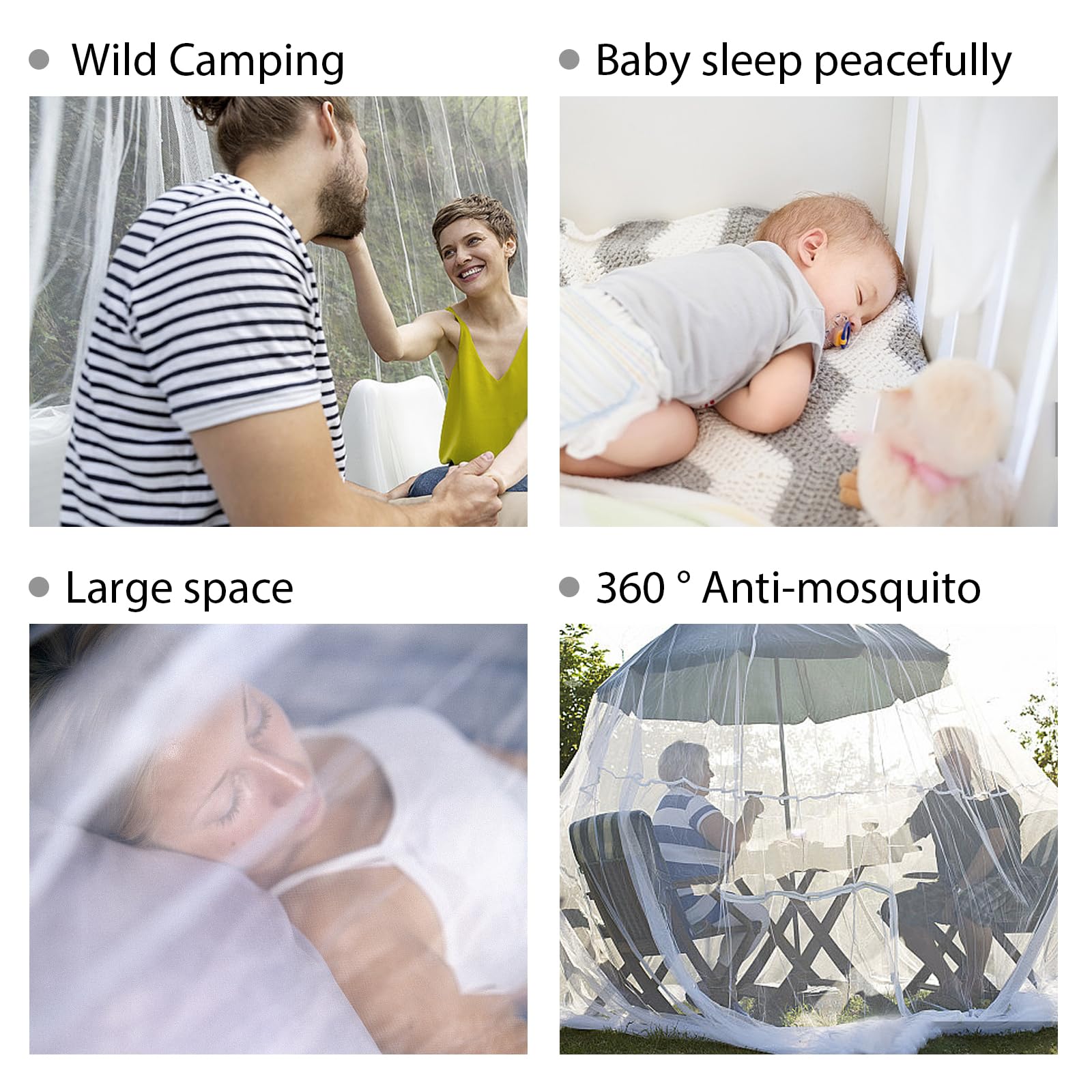 Mosquitera Cama, 220 * 210 * 200cm mosquitera Cama Matrimonio Mosquito Net Cuadrados para Interior y Exterior Fácil de Instalación Mosquitera Grande para el Hogar o de Vacaciones, Blanco