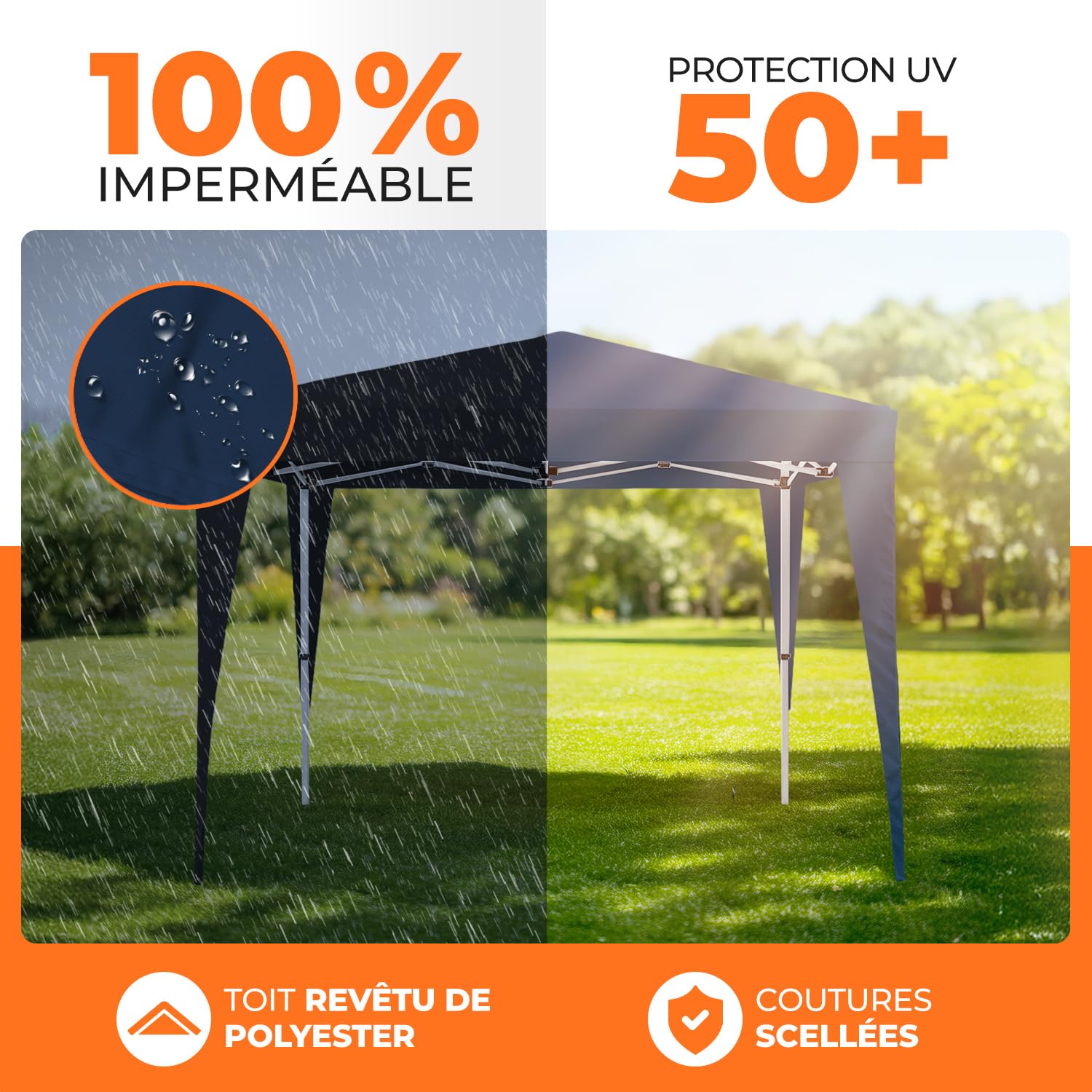 Kronenburg Tonnelle pliante étanche - Dimensions du toit : 2 x 2 m - Protection UV 50+ - Bleu