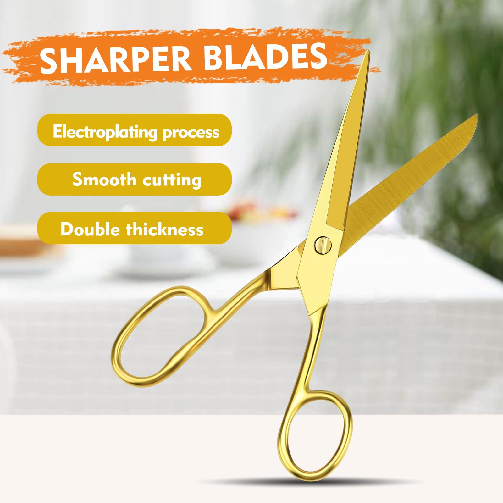 Gold Scissors for Office Multipurpose Stylish: 7 inch - Comfort Grip - Stainless Steel - Scissors with Home - School - for Cutting Paper - Open Envelopes - Cut Tape (Gold Scissors for Office)