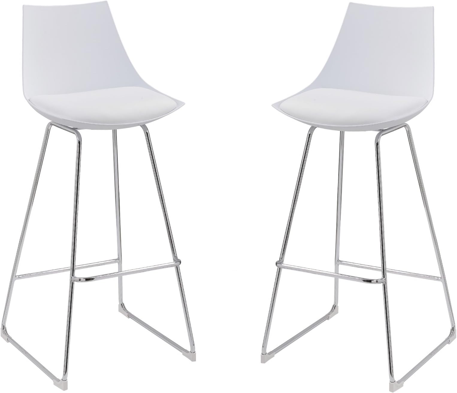Emerald Home Neo White 30" Bar Stool with Molded Plastic Shell, Cushioned Seat, and Metal Bracing, Set of Two