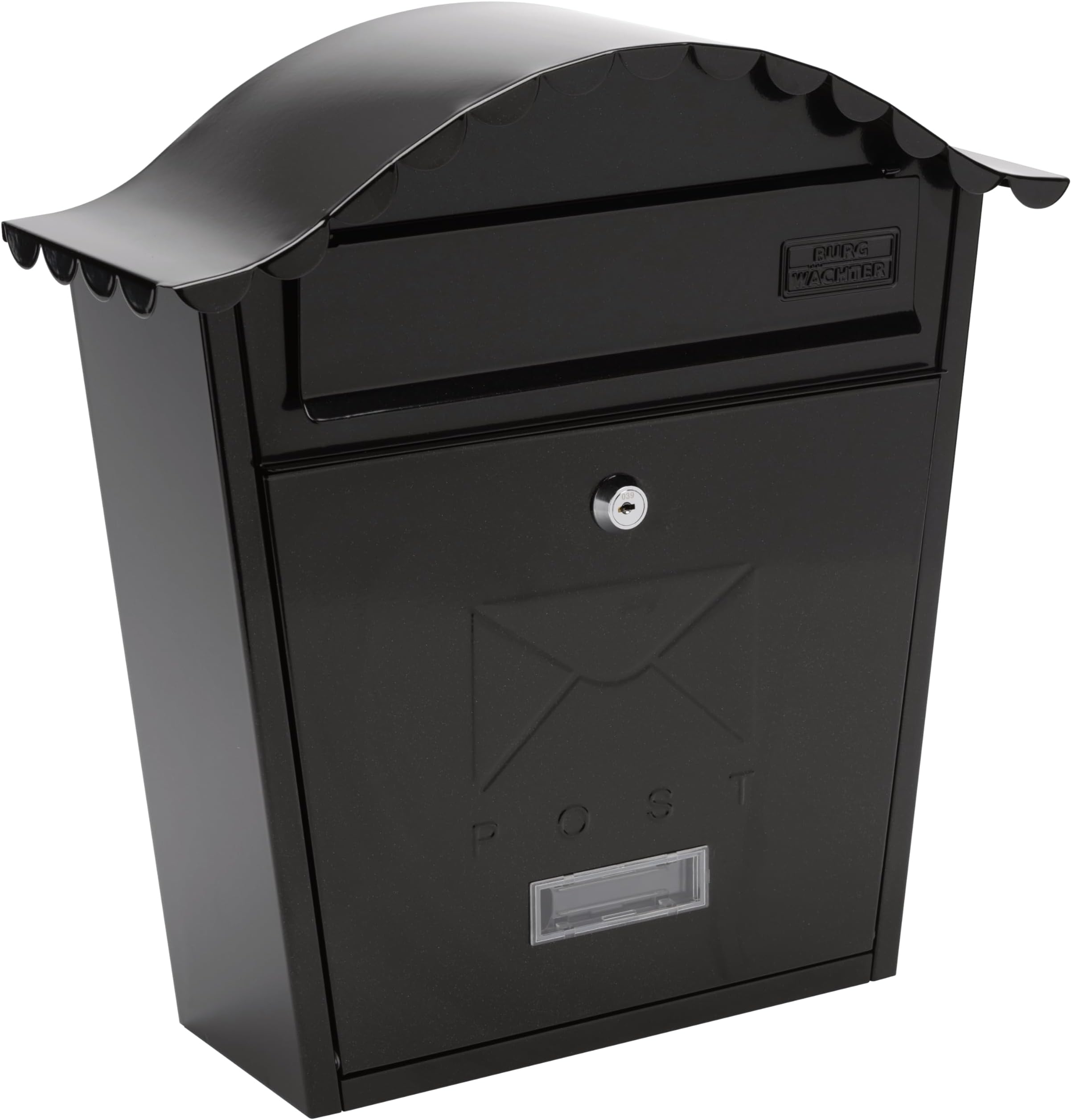 Burg-Wachter MB01BK Black Classic Wall Mounted Galvanised Steel Lockable Weatherproof Post Box - 36x37x13cm