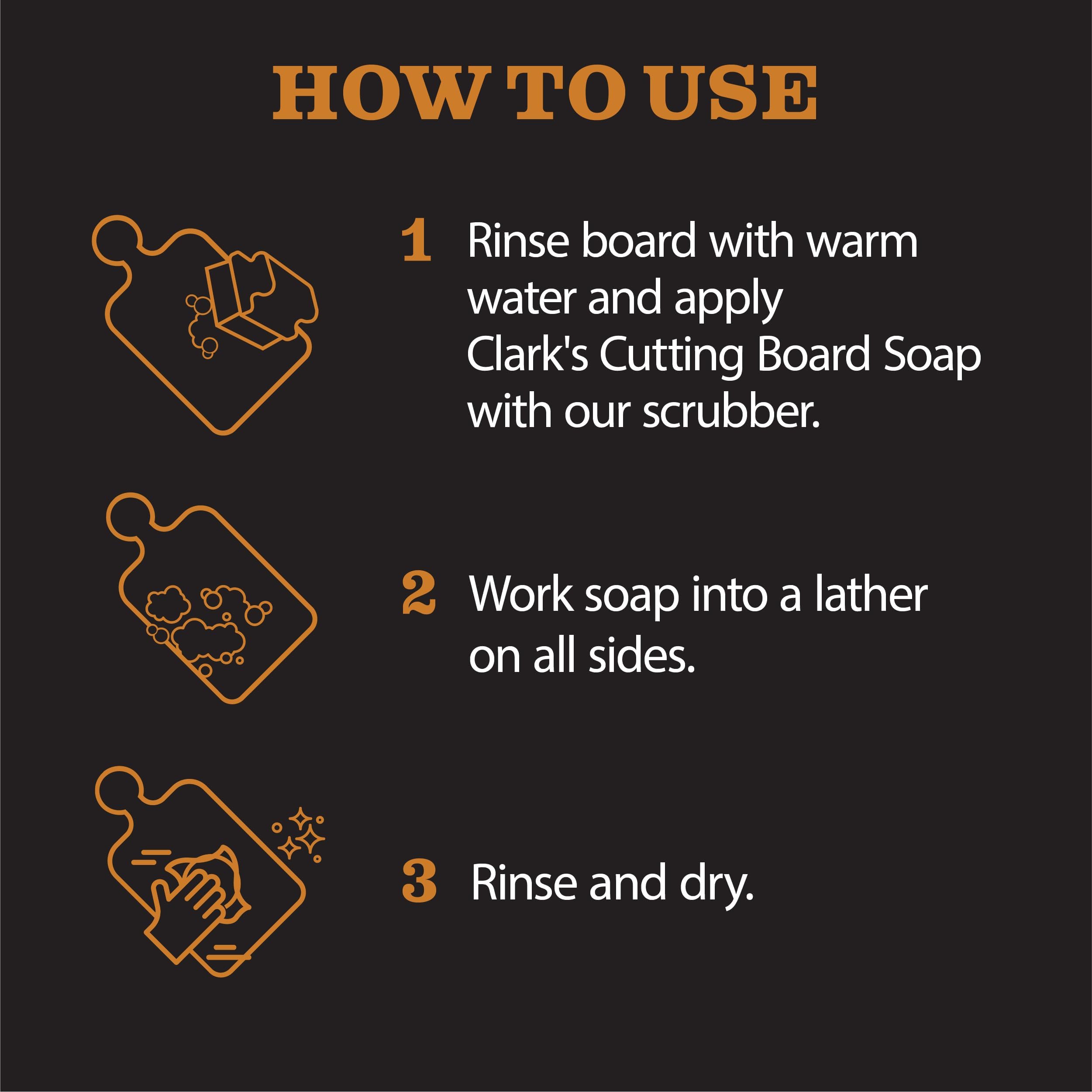 CLARK'S Chopping Board Soap - Castile Based - Infused With Lemon And Orange Oils - Organic & Natural Cleaner - Chopping Board Cleaner - Cute Chopping Board - Butcher Blocks Cleaner - 355ml - Food Safe