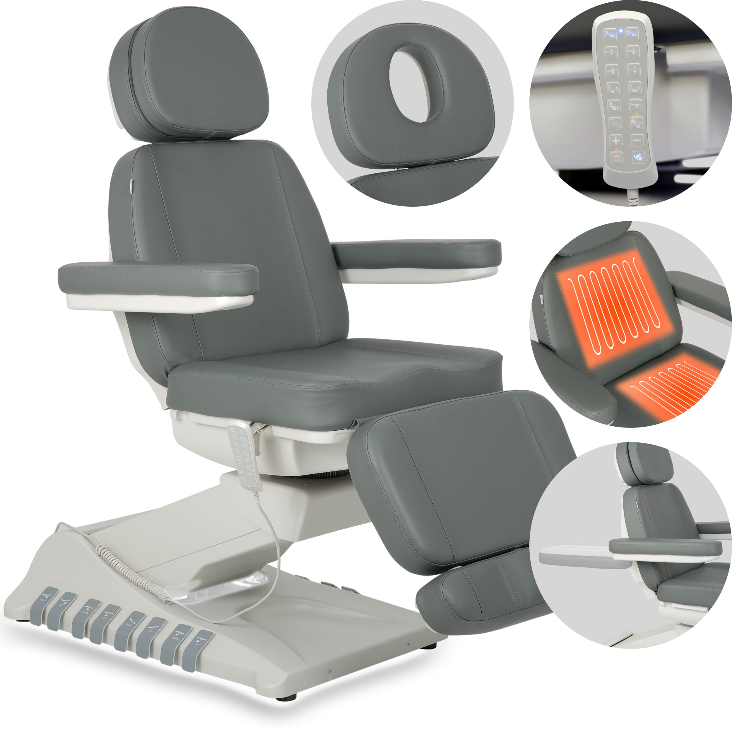 HABYS Luxoria PRO 5 Elektrische Kosmetikliege | Beheizbare Beautyliege mit 5 Motoren, Drehfunktion & Fußsteuerung | Kosmetikstuhl für SPA, Ästhetische Medizin & Massage Ash Grey