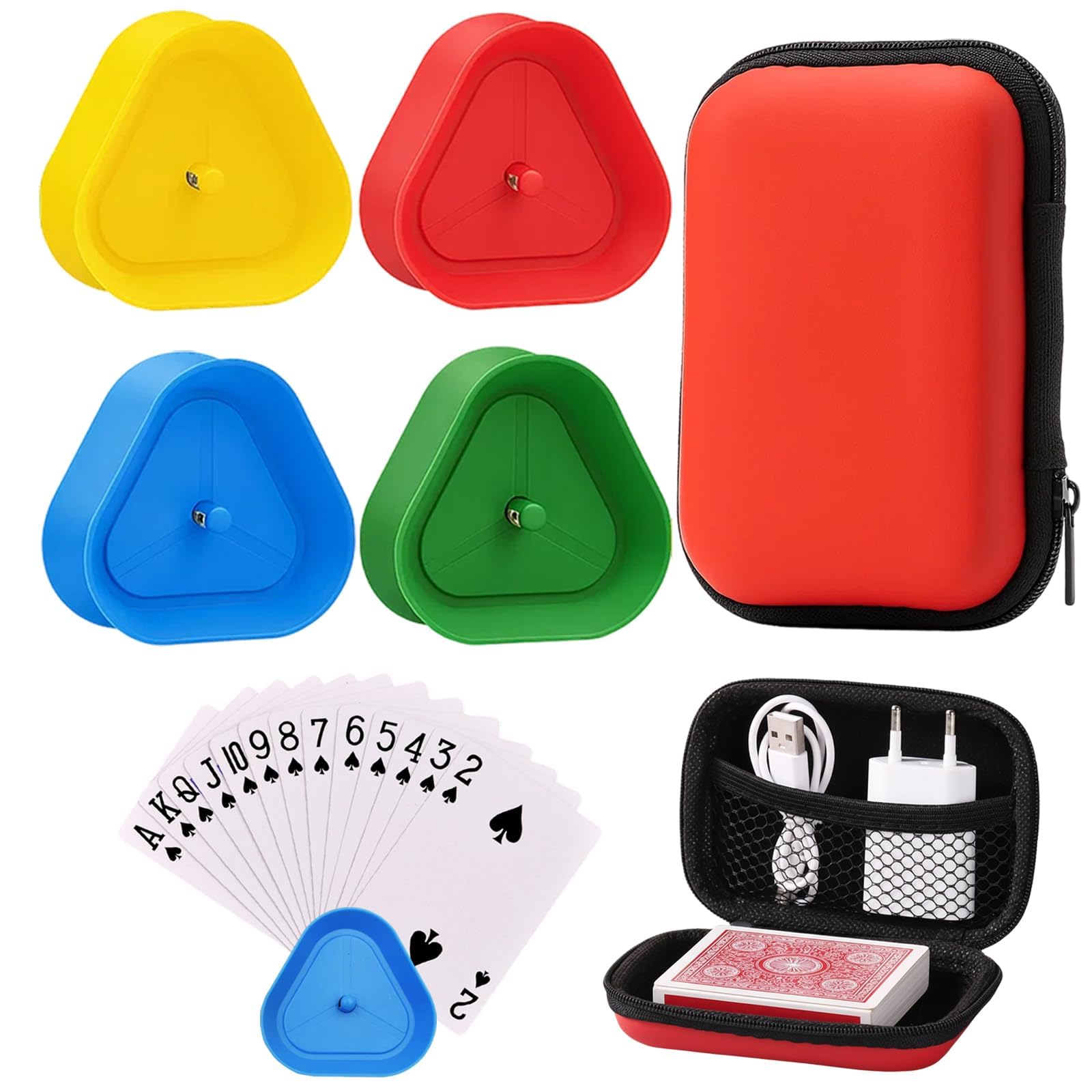 WaaRiuQ 5Pcs Playing Card Holder Set, 4 Card Stands and 1 Storage Box