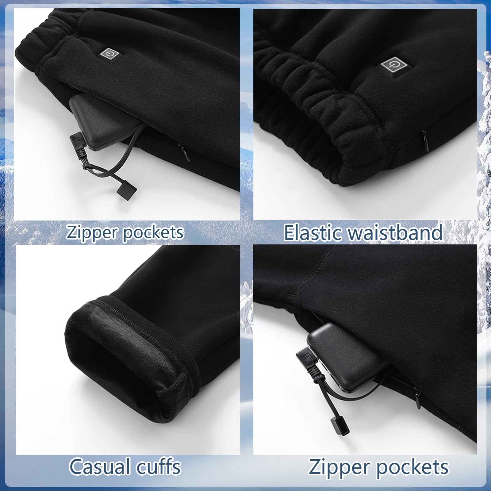 Pantalones térmicos eléctricos de Terciopelo para Hombre con 12 Zonas de Calentamiento para Esquiar al Aire Libre en Invierno.