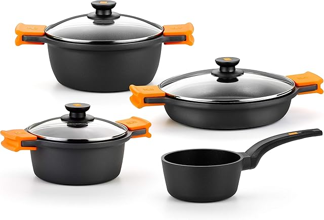 BRA Efficient 4 Piece Cookware Set, Cast Aluminium with Non-Stick, Suitable for All Hobs Including Induction, Black [Amazon Exclusive]