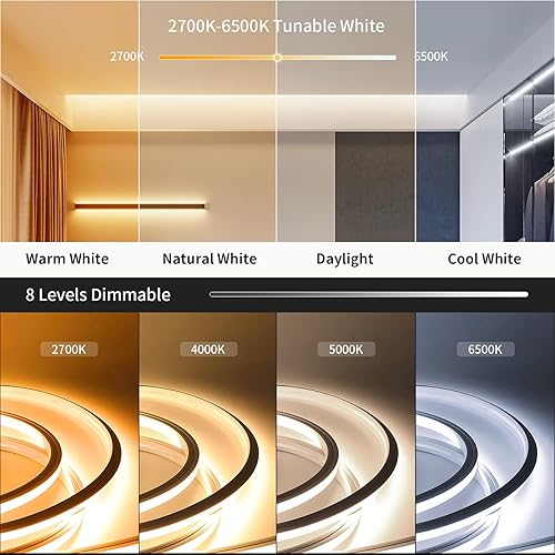 Miniatura 3 de Tira de luces LED de neón, color blanco, regulable, 20 pies, 24 V, 2700 K-6500 K, cuerda de luz IP65 impermeable con control remoto, cinta LED para