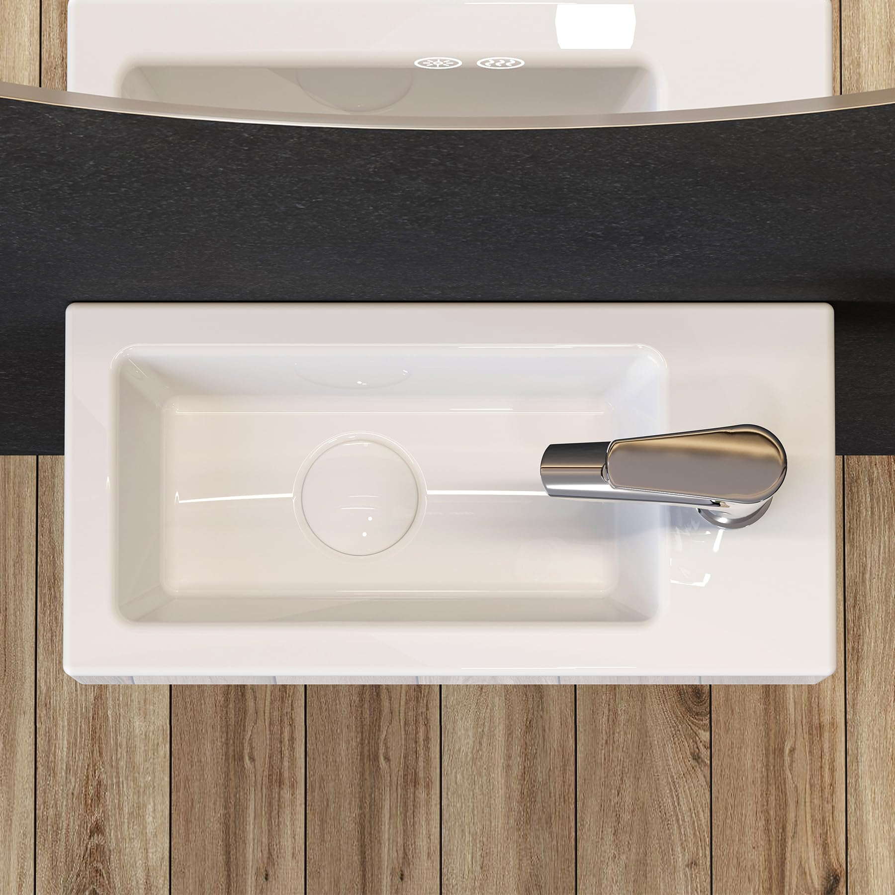 HOROW Lavabo colgante pequeño para invitados para baño, mini lavabo montado en la pared, lavabo rectangular, lavabo de mano con agujero para grifo a la derecha, blanco, 37 x 18 x 9 cm, sin desagüe