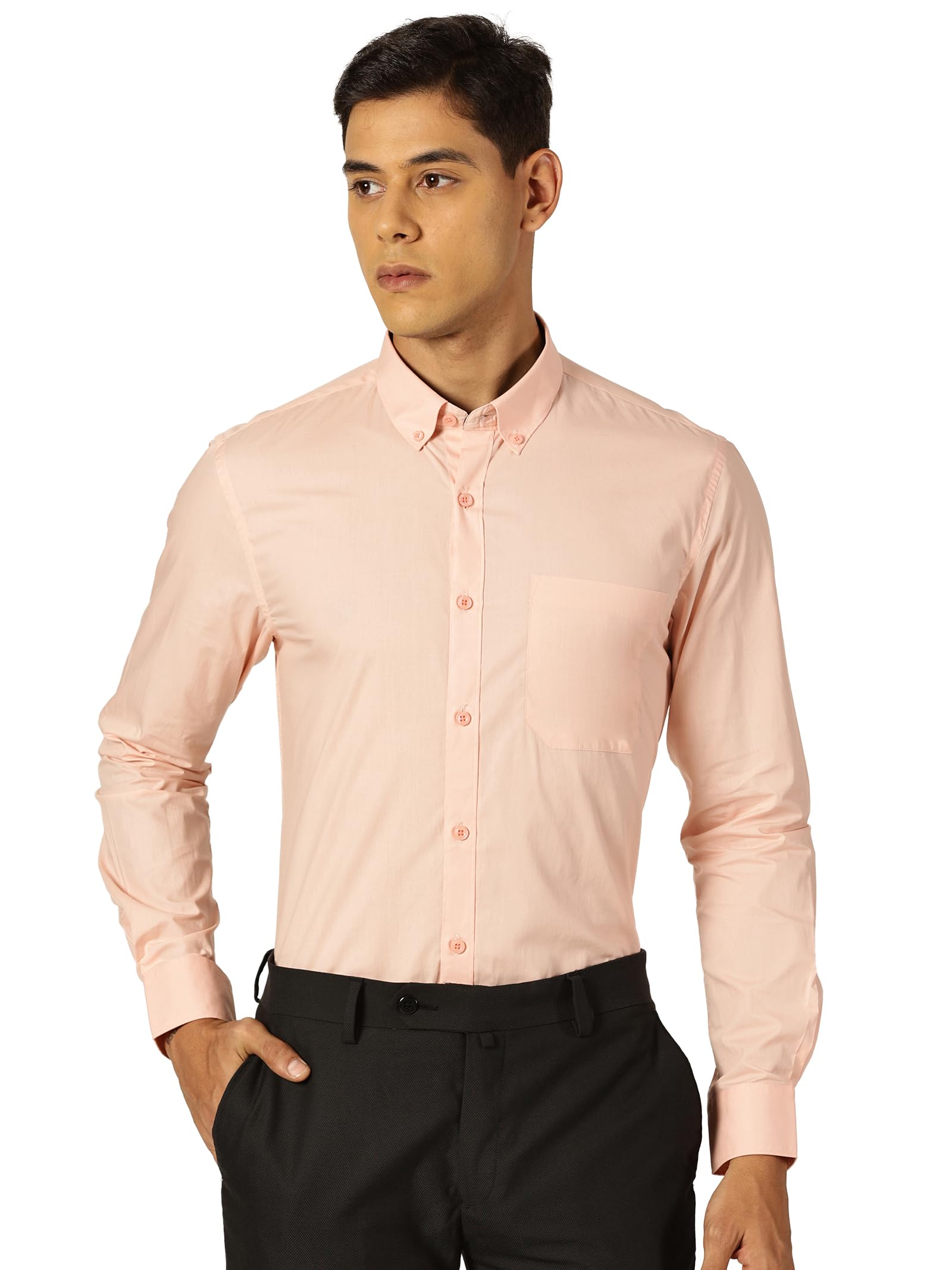Thomas Scott Uomo | Tinta unita | Manica lunga | Slim Fit | 100% cotone | Button Down | Tasca singola | Camicia formale
