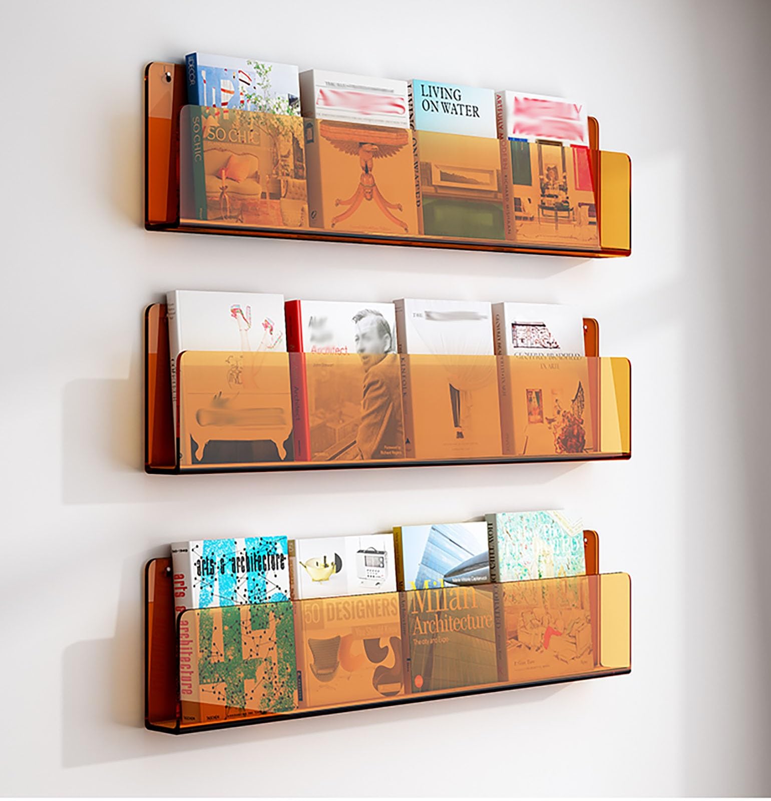 C Zeitschriftenhalter aus Acryl, Wandmontage, Prospektständer und C-Präsentationsständer für Zuhause, Büro, Slish Liture & Schallplattennizer, passend für 40,6 - 129,4 cm, 3 Stück