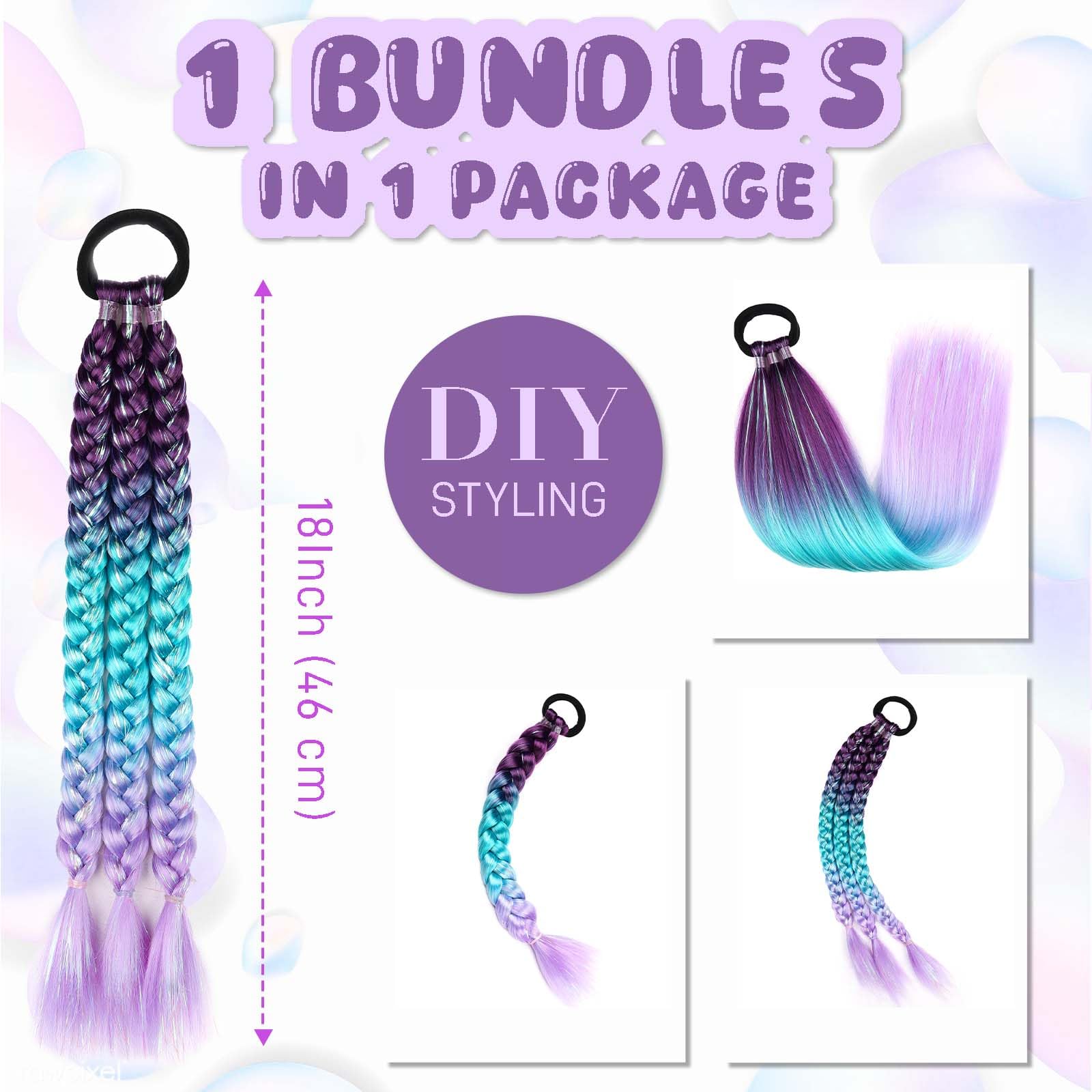 Rainbow Ponytail Extensions With Hair Tie 1 Packs 80g/Pack Coloured Hair Extensions for Braiding 18 inch Colorful Ombre Mermaid Pony Tail Synthetic Hair Extensions for Girl Women XX38 - Image 4