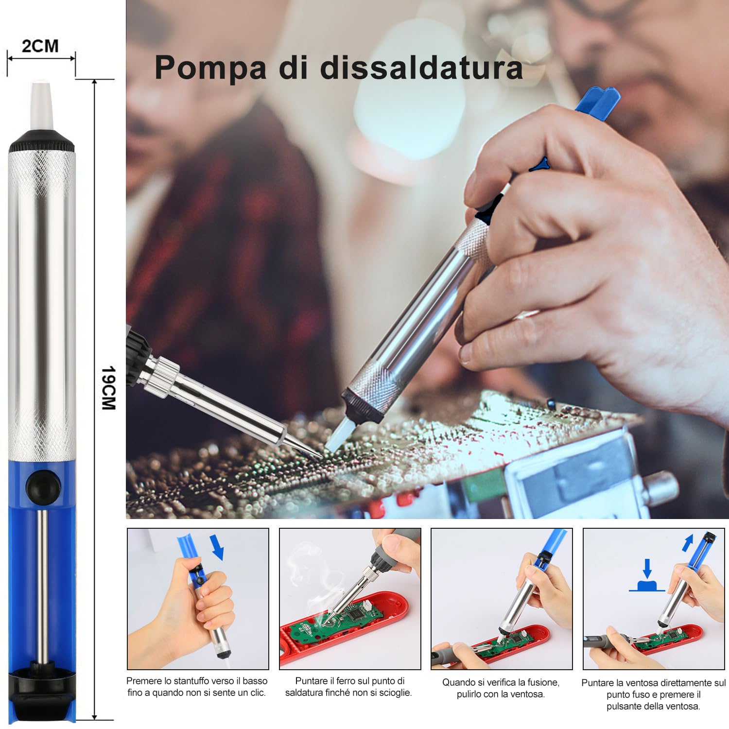 Saldatore a Stagno Professionale Kit 60 W Temperatura Regolabile 180-500 °C Stagnatore Elettrico 19 in 1 con Multimetro Digitale & 5 Punte, Pompa Dissaldante, Pinzette