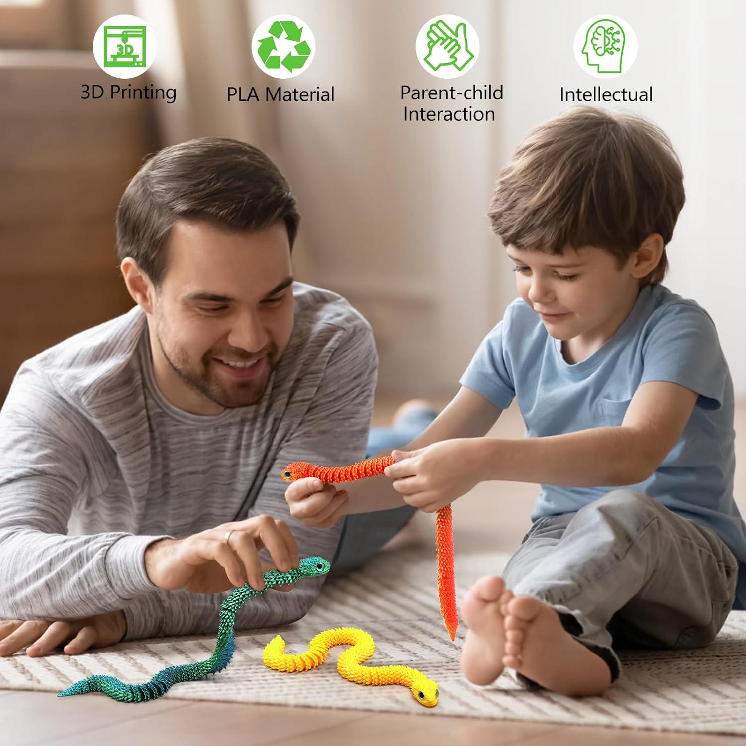 3D Printed Snake,12in Flexible 3D Printed Animal Snake,Christmas Fidget Toys Gifts Halloween Decorations Indoor Outdoor,Decorative Easter for Kids Home Decor. （4pcs）