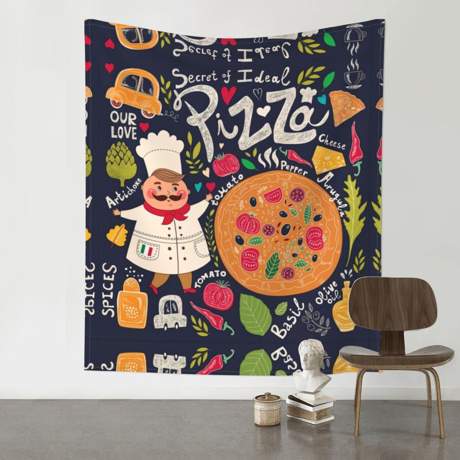 YYHWHJDE Chef Pizza Prints 60x51in Wall Tapestry – Boho Decor Throw Blanket for Bedroom, Dorm, Beach Cover, Picnic & More