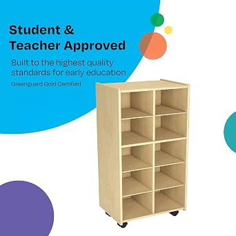 Childcraft Mobile Cubby Storage Unit, 10 Bin Capacity, Wooden, 19-1/2 x 14-1/4 x 36 Inches