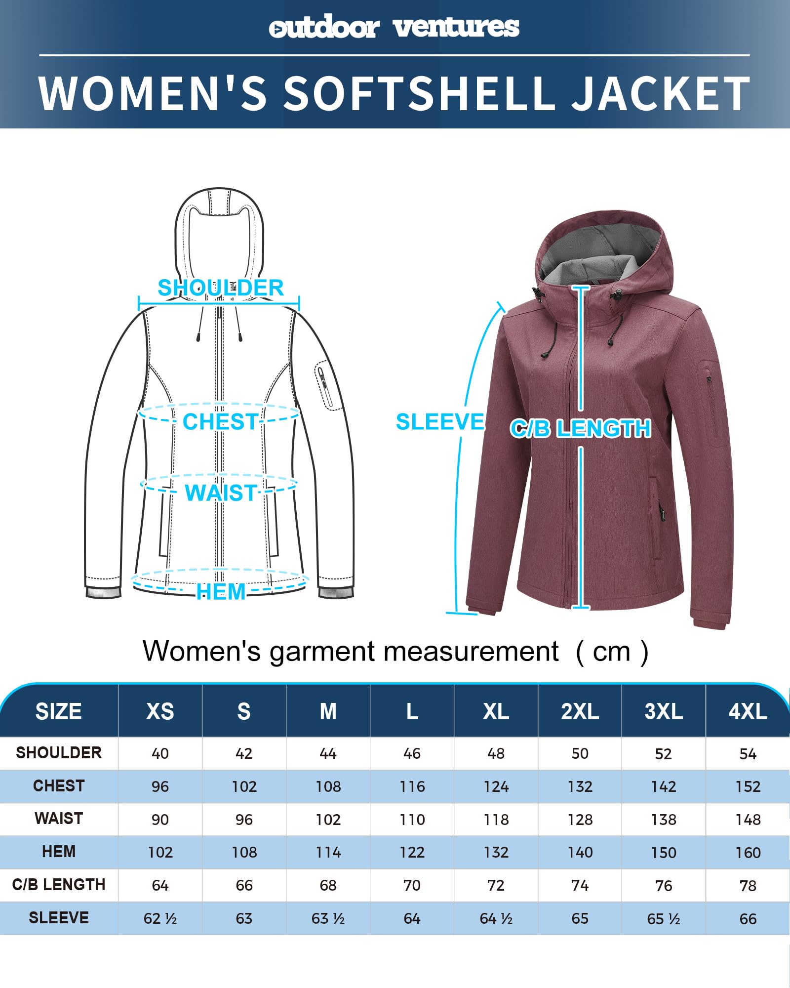 Outdoor Ventures Veste softshell imperméable et respirante pour femme - Veste demi-saison coupe-vent - Veste fonctionnelle avec capuche