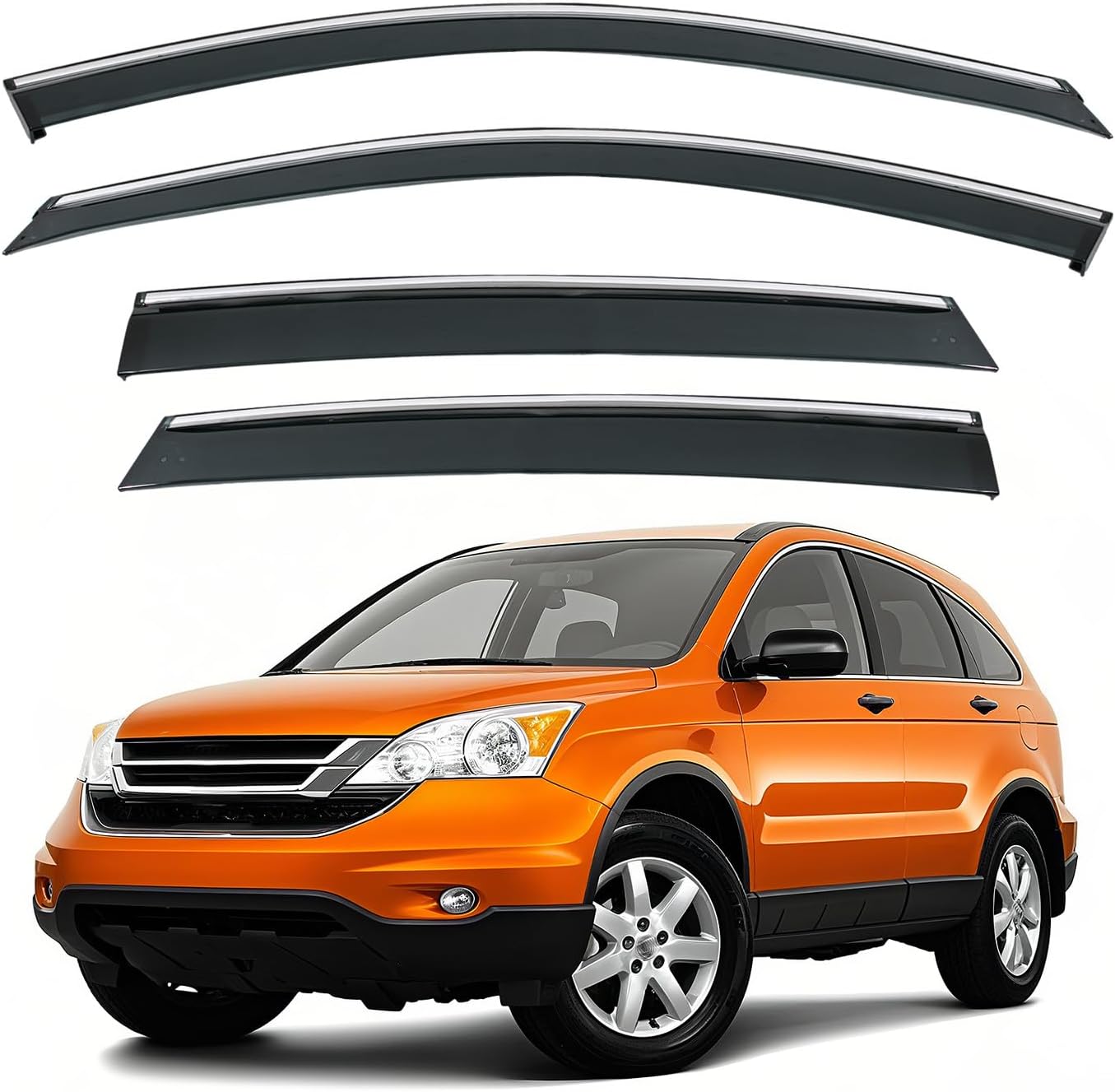 Deal 4-Piece Set Outside Mount Tape On/Clip On Type Smoke Tinted Sun/Rain Guard Vent Window Visors with Chrome Trim Compatible with 2007-2011 CRV
