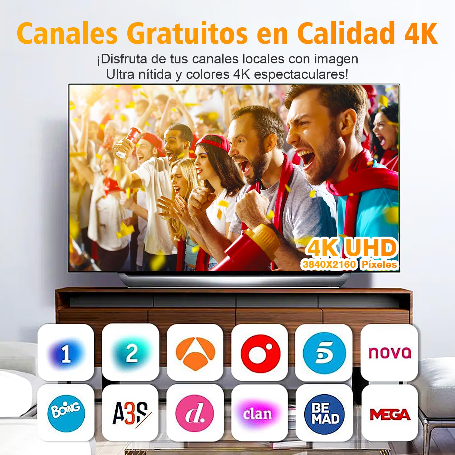 Antena TV Exterior para Smart TV – Antena TDT Digital HD 4K/1080P con Recepción UHF/VHF Estable, Largo Alcance, Resistente al Clima, Cable Coaxial de 8 m, Instalación en Tejado, Terraza y Exterior