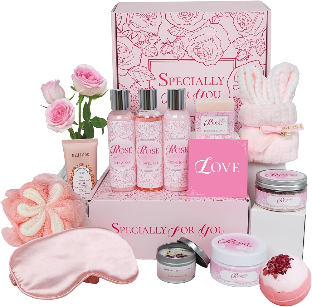 15Pcs Rose Spa Kit Bath Sets for Women Gift Birthday Gift Set for Women | Relaxing Home Spa Gift Kit for Mom Wife Girlfriend, Lotions Set, Body Care, Rose Extract and Vitamin E, Handmade Soaps