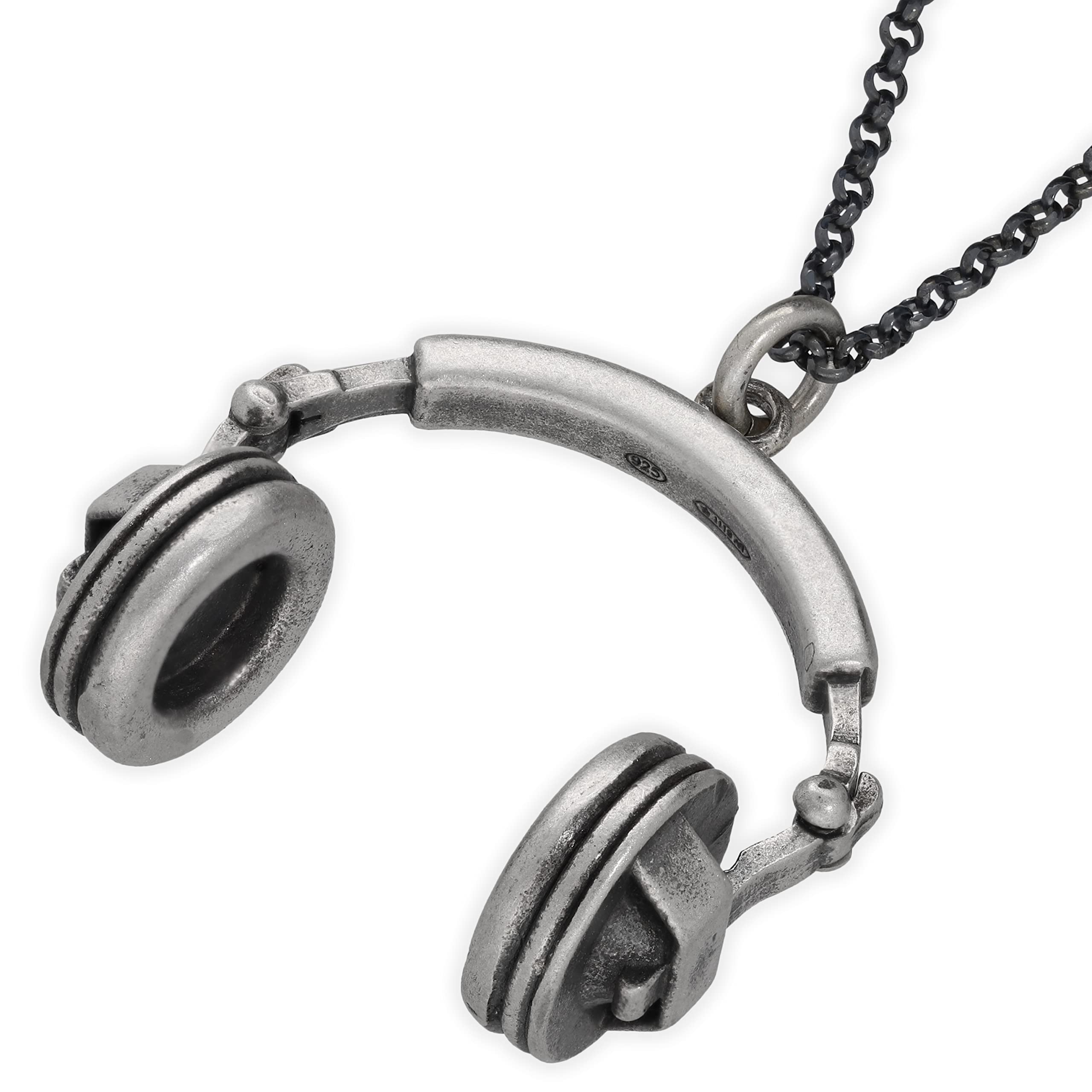 Men's Headphones Pendant Sculpted in Oxidized Sterling Silver with Velvety Finish - Perfect Musical Statement for DJ Lovers and Sound Enthusiasts -
