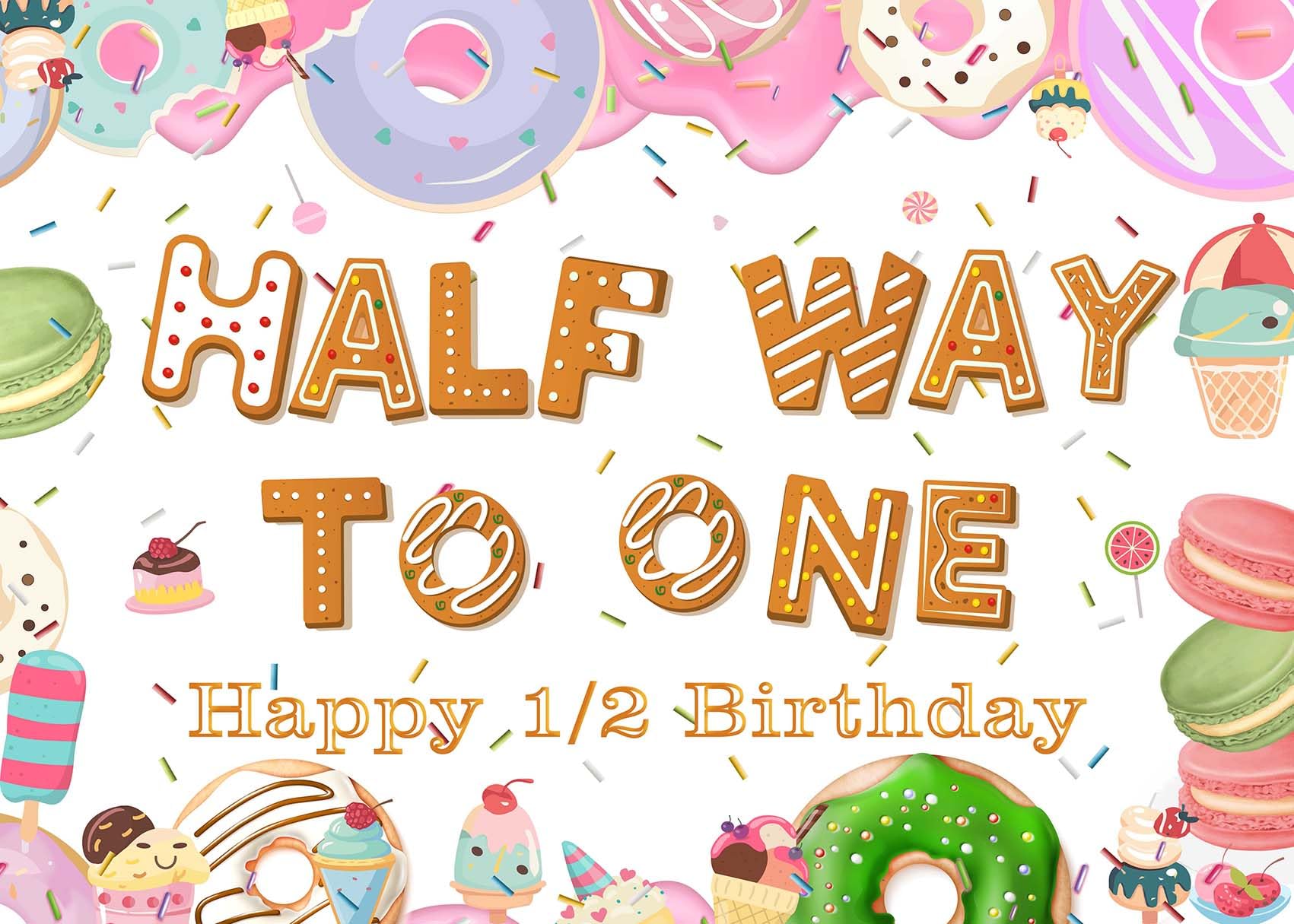 Half Way to One Donut Happy 1/2th Birthday Banner Background, 1/2 Birthday Party First 6 Months Photography Backdrop Supplies for Half Anniversary