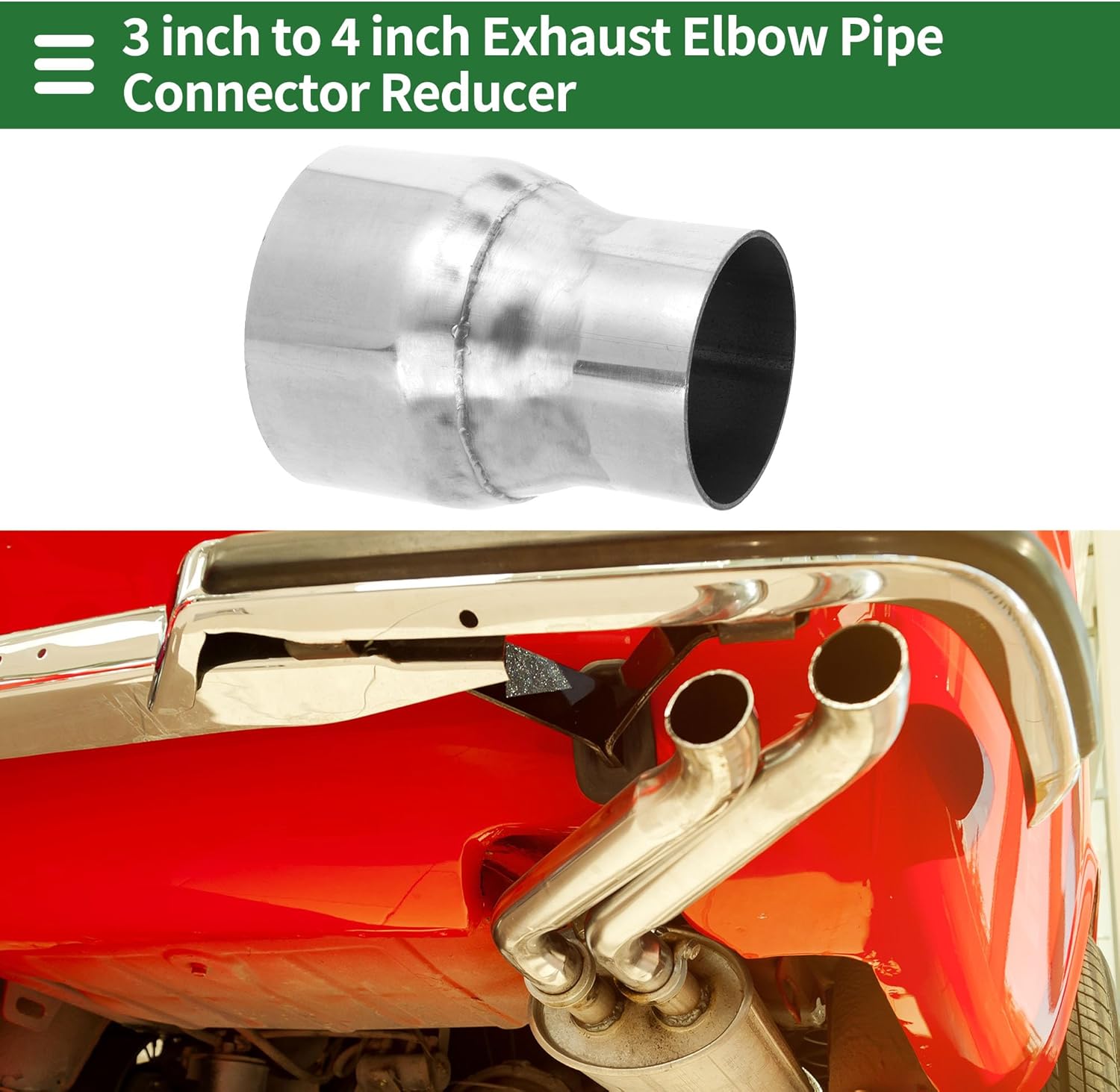 Motoforti 3'' OD to 4'' OD Mandrel Exhaust Pipe Adapter Concentric Reducer Car Exhaust Pipe Tubing Piping Adapter 5" Length 201 Stainless Steel Silver Tone