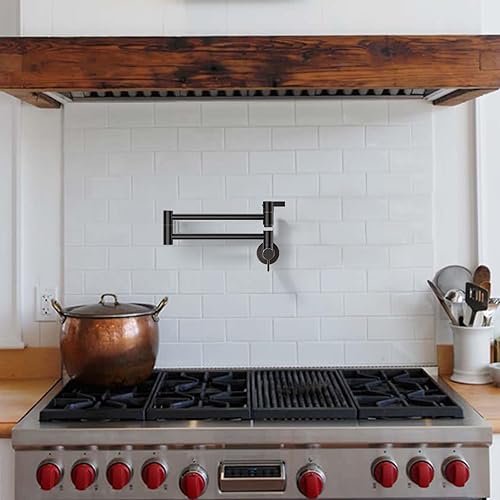 Miniatura 5 de ARCORA - Grifo de llenado de ollas de bronce aceitado, grifo plegable tradicional de montaje en pared, 2 manijas con brazos oscilantes de doble