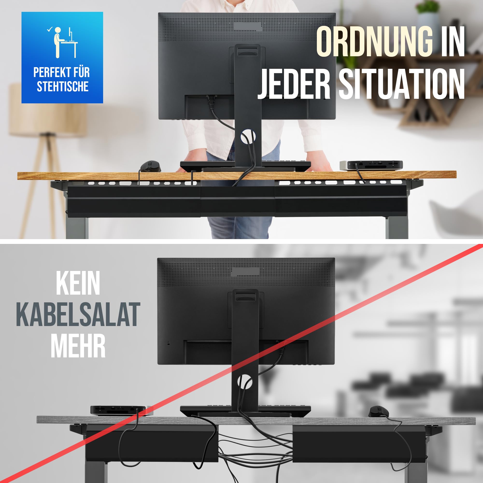 2GOODz Kabelkanal für Schreibtische 84-122 cm ausziehbare Kabelhalterung legierter Stahl