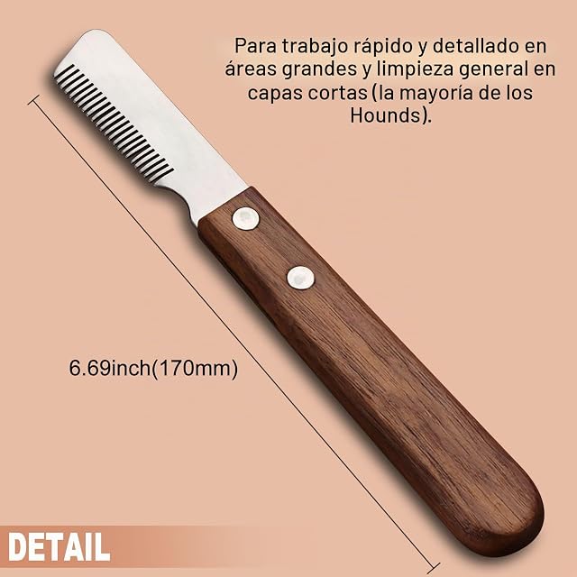 Foto 4 de 8 de onebarleycorn - Cuchillo pelador Profesional para Perros, Mango de Madera ergonómico Herramienta de Aseo…