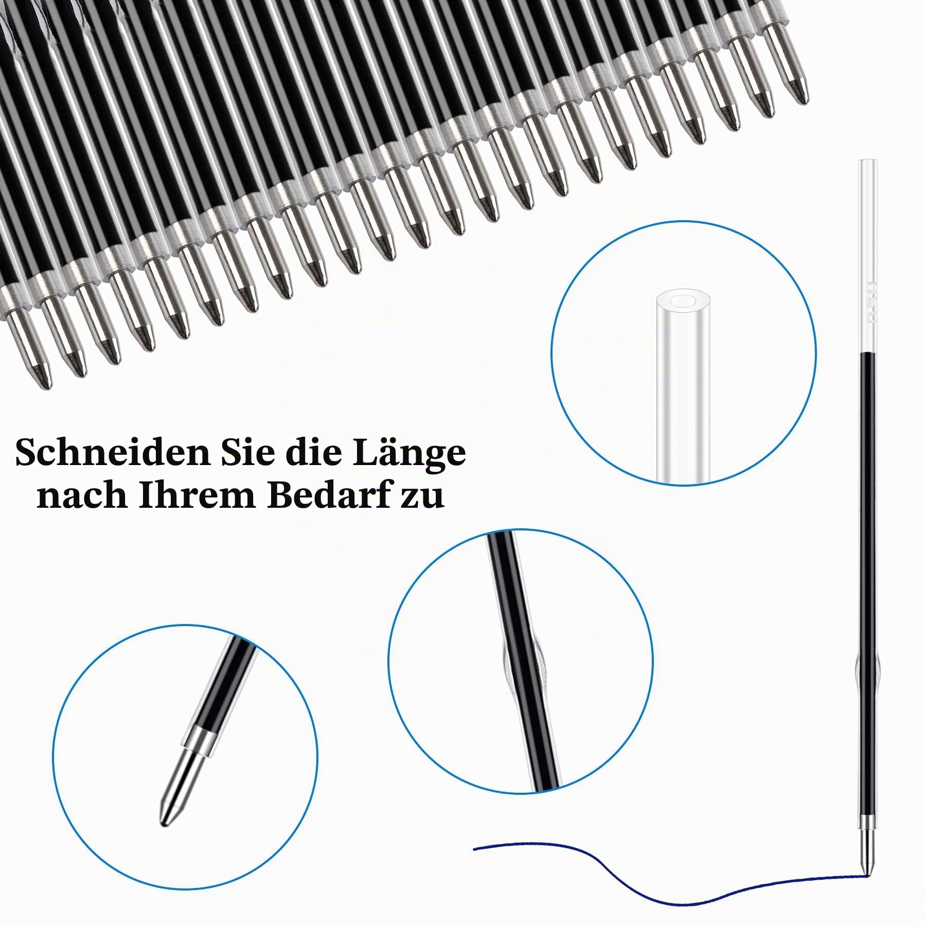 100 Stück 0,7mm Kugelschreiberminen, Schwarz Blau Austauschbare Kugelschreiber Minen Tintenschreiber Ersatzminen Glatte Nachfüllmine für Büro Schule Kugelschreiber