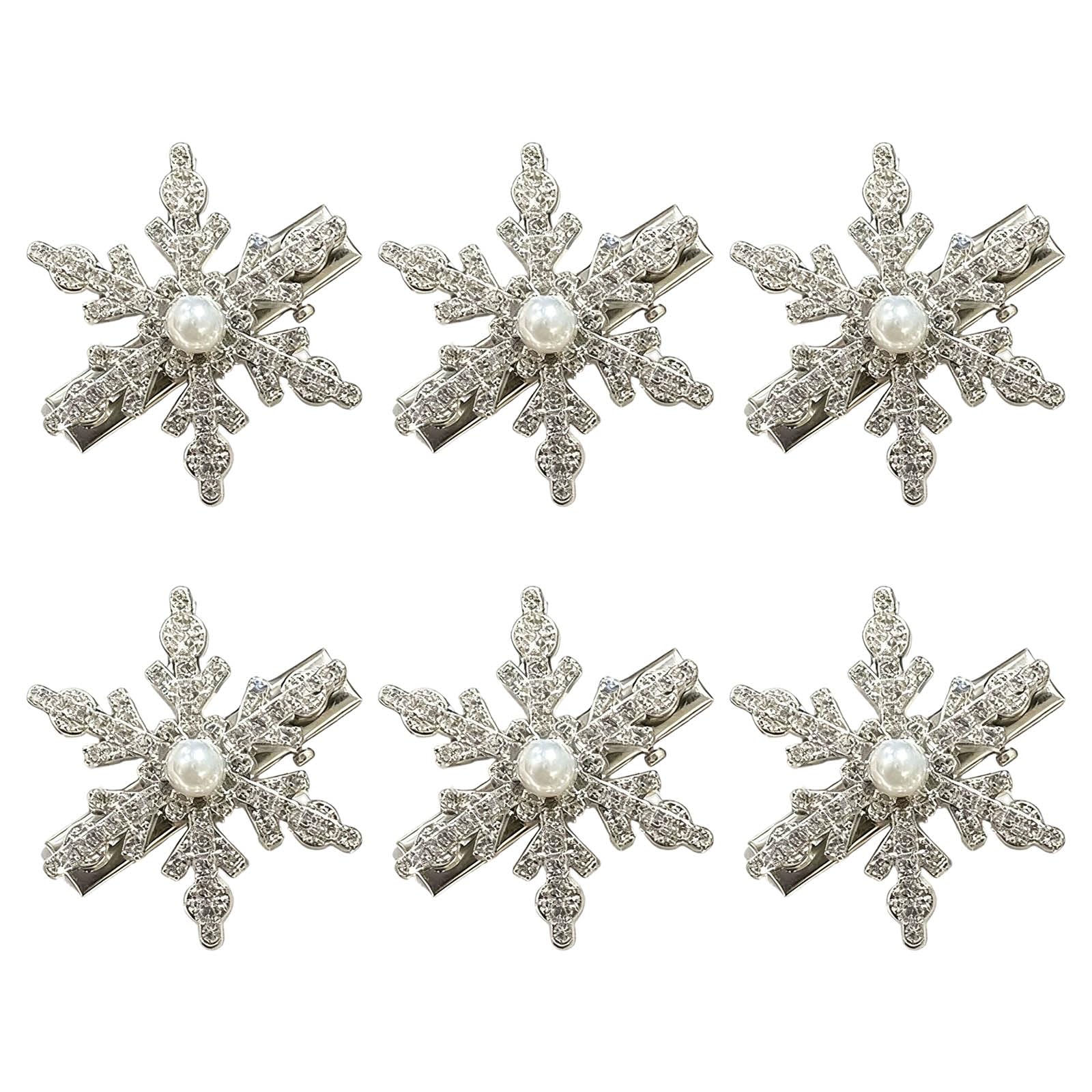 YUXITA 6 Piece Snowflake Rhinestones Pearls Hair Clip For Girls Lightweight Christmas Hair Accessory Creative
