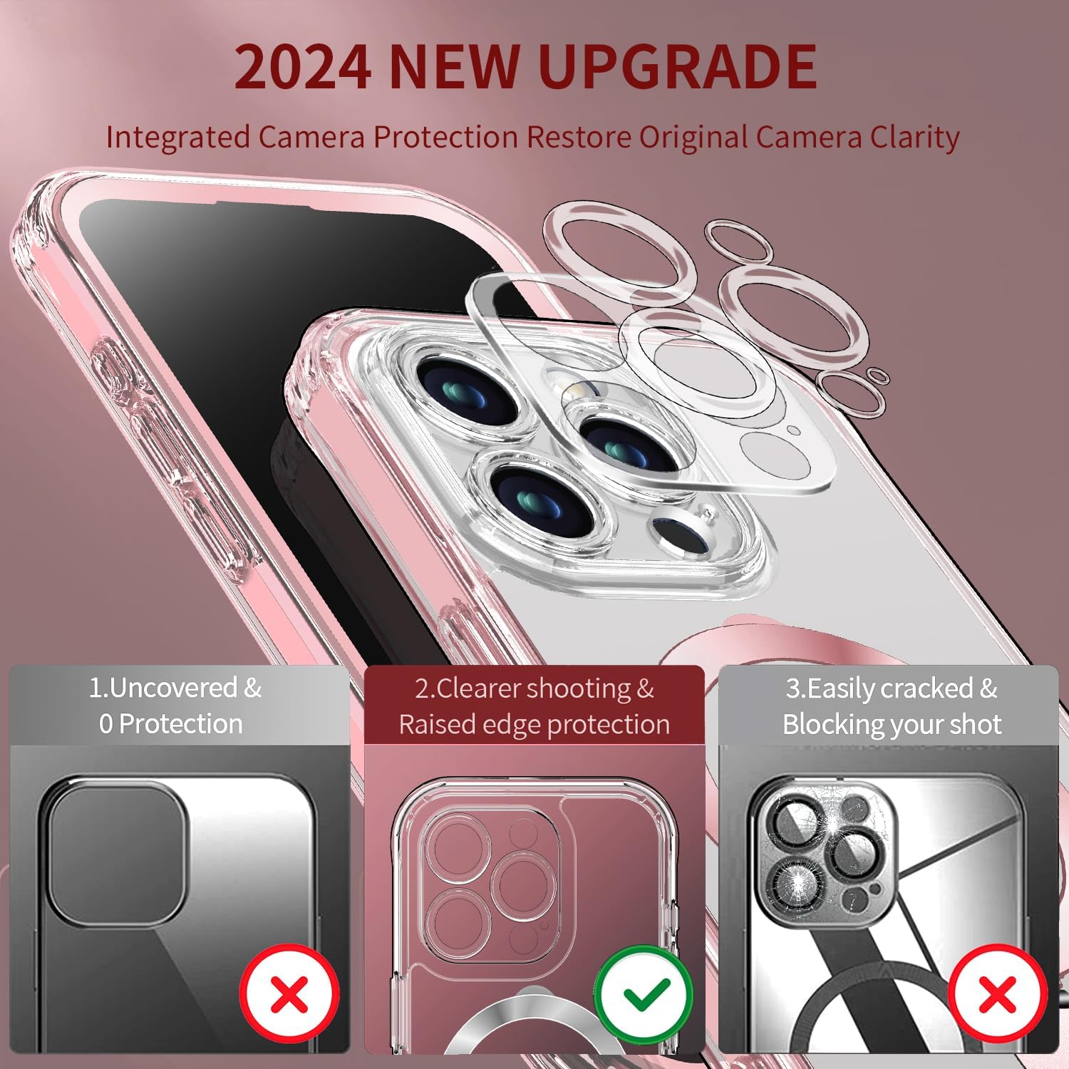 [Built-in Anti Peep Screen Protector & Invisible Magnetic Kickstand] Privacy Case for iPhone 14 Pro Max [Integrated Lens Protection] [Compatible with MagSafe] Full-Body Drop Proof Phone Case -Pink