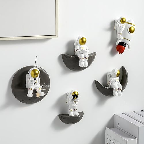Vista 19 de Juego de 2 esculturas de pared de astronautas, decoración moderna para el hogar, decoración de pared para sala de estar, dormitorio, decoración