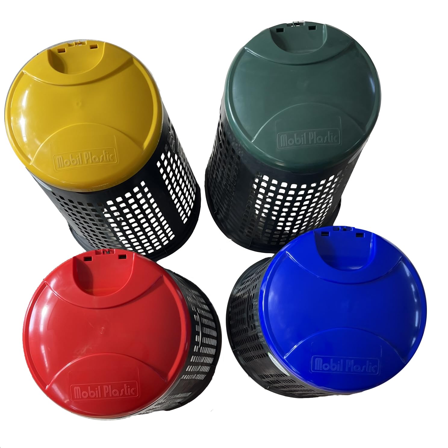 Eplastic | Set 4 Trespoli Porta Rifiuti 110L – Bicolor con Fondo Grigio e Coperchi Colorati (Blu, Giallo, Rosso, Verde) per Raccolta Differenziata