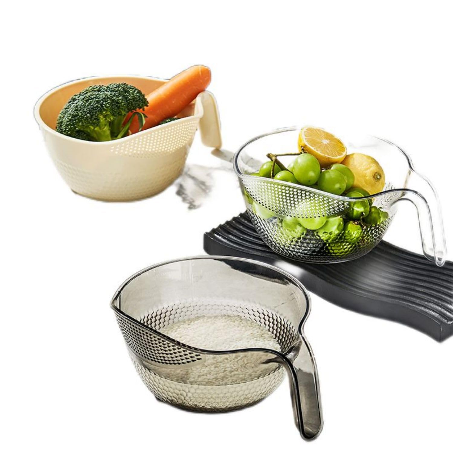 Cbpneisek One Color Household Accessoires 锤目纹手柄淘米篮厨房神器洗米筛淘米盆沥水篮子家用淘菜洗水果盆/142
