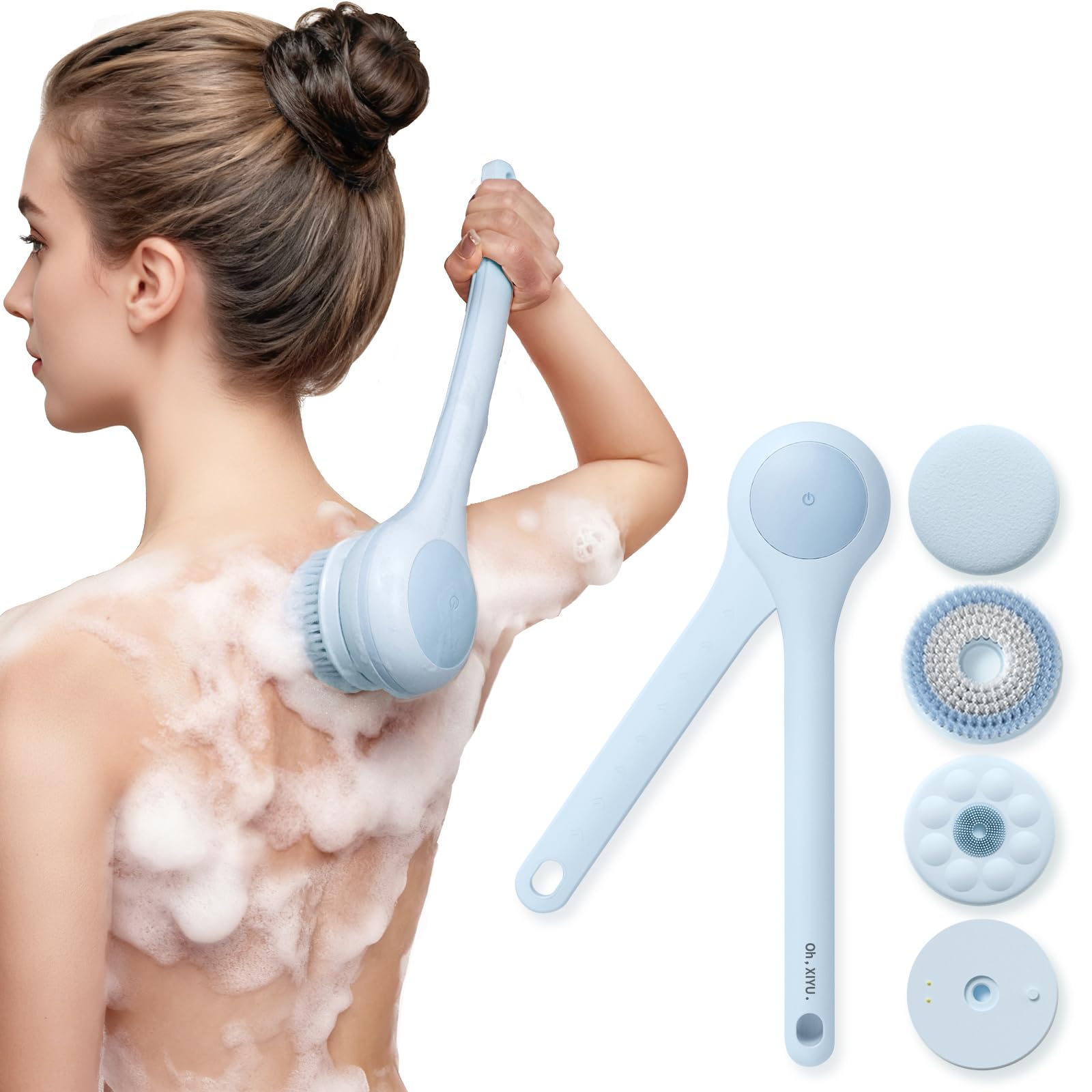 Spazzola elettrica posteriore, Oh,XIYU. Spazzola per il corpo, spazzola per la schiena con manico lungo 40 cm per la schiena con manico lungo per donna uomo esfoliante, pulizia della pelle, massaggio