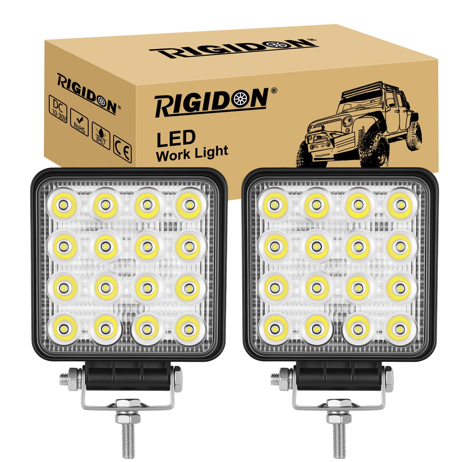 Lot De 2 Phares LED 48W 4 Pouces Aimantés – Feux De Travail Super Puissants 12V/24V Off-Road