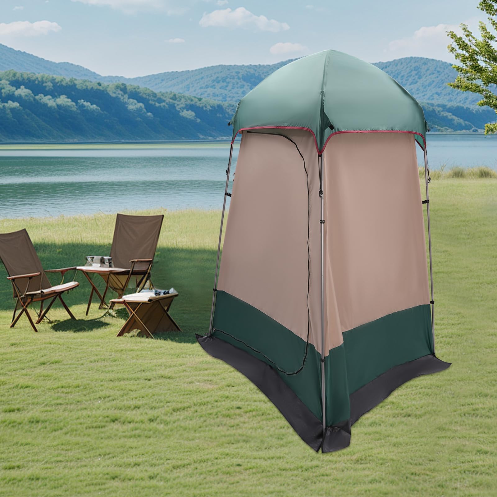Duschzelt Camping, Abnehmbares Bodentuch, Wasserdicht, Pop Up Toilettenzelt, Tragbare Outdoor Umkleidekabine, Windbeständig, Sonnenschutzgrad pu 50+ für Camping & Beach, 160 x 160 x 240cm