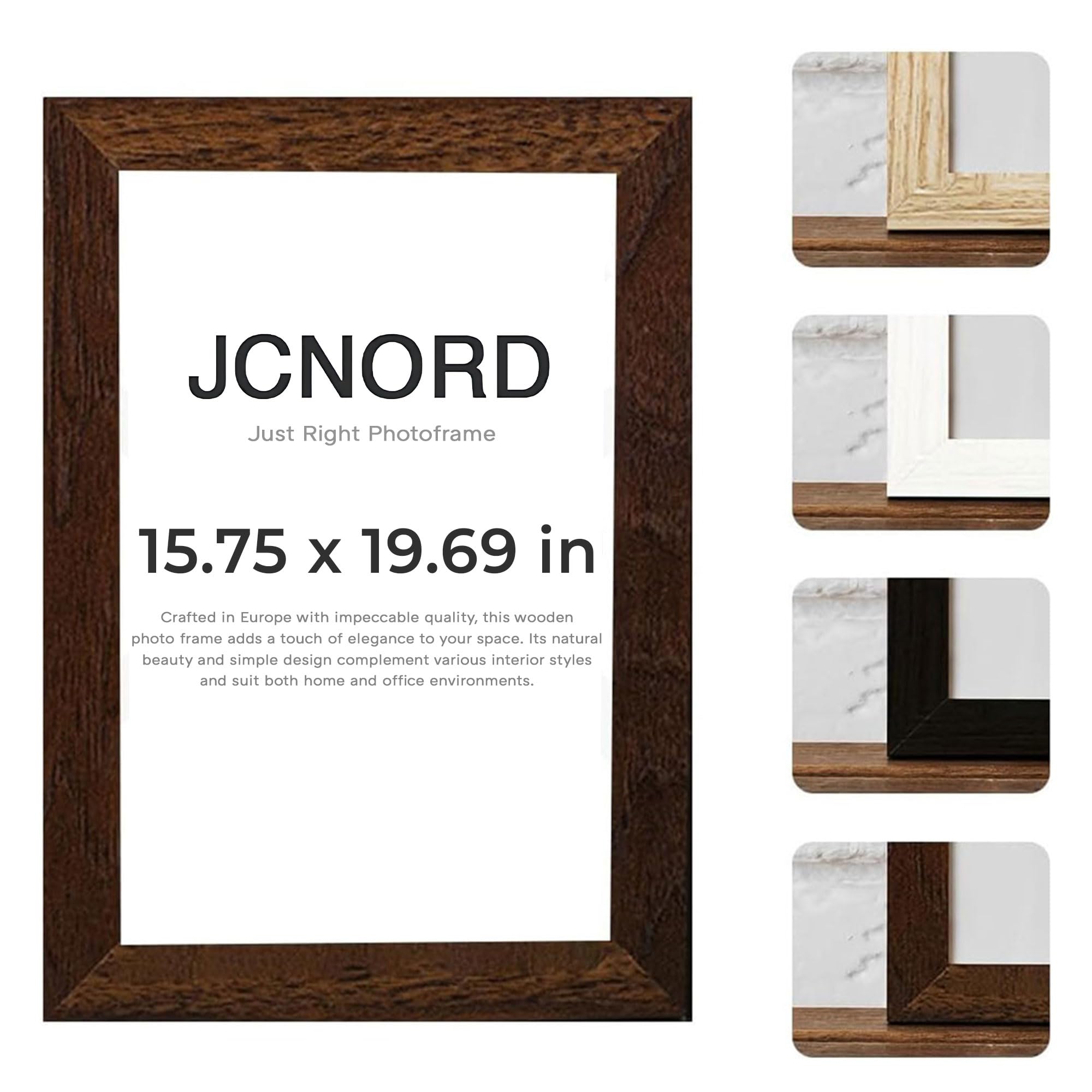 JCNORD MDF Walnut Wooden Picture Frame 16x20 inches (40x50 cm) with Shatterproof Acrylic Glass, 40 x 50 cm