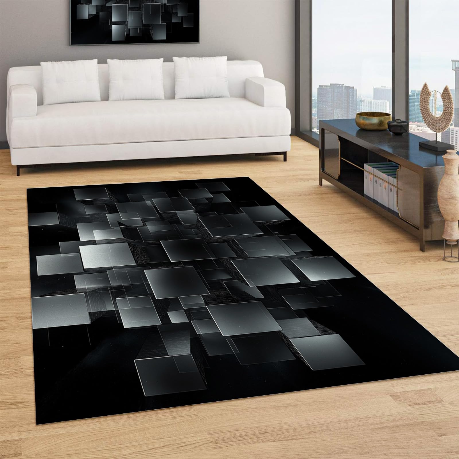 Tapis de salon lavable 160x230 cm avec envers antidérapant et texture douce
