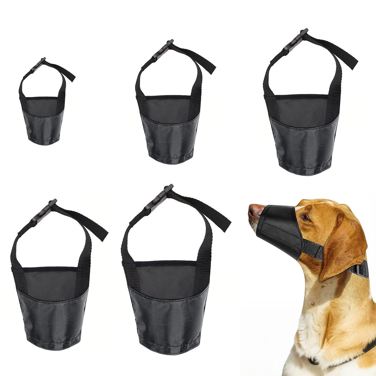 5 Pezzi Museruola per Cani, Museruola Cane Regolabile, Museruola per Cane Nero, Museruolas Antiabbaio Cani per Cani di Taglia Piccola, Media e Grande, Prevenire Morsi Abbaiar Masticare