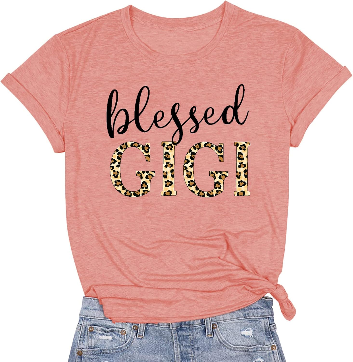 Blessed Gigi Shirts for Grandma T-Shirt Women Leopard Print Graphic Tshirts Tops Mimi Gigi Tees Shirt - Image 4