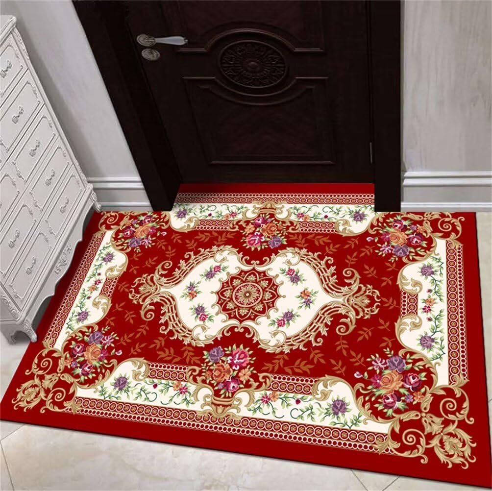 Tapis à motifs floraux rouge recadrable pour habiller les espaces atypiques de la maison