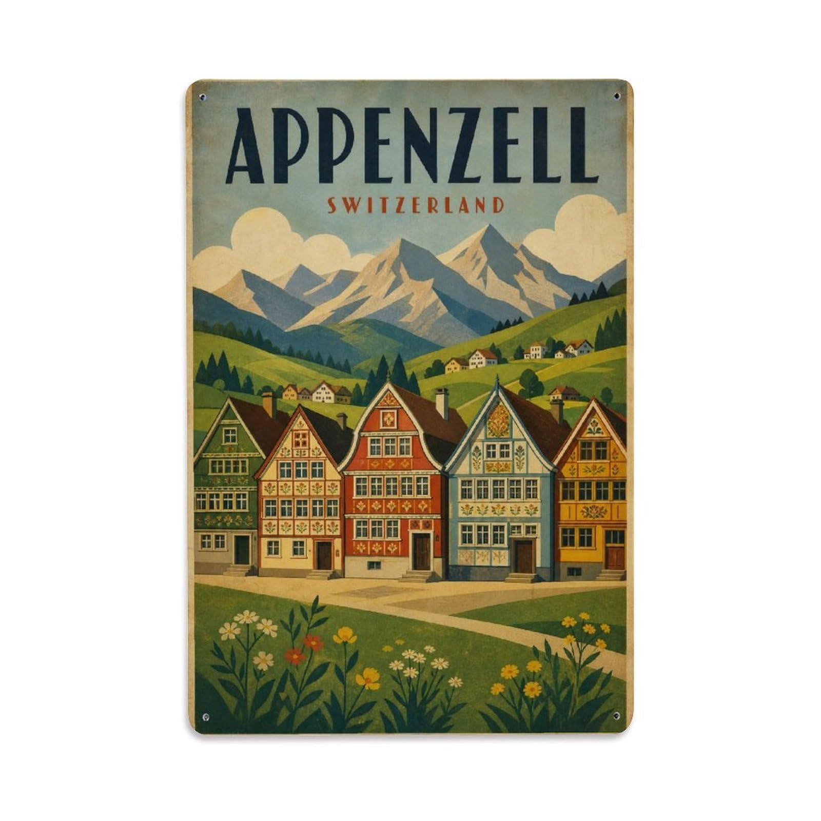 Travel Retro Switzerland Appenzell Metal Tin Sign Plaque Wall Decor for Cafe, Club Bar, Office, Garden Metal Poster 8x12Inch