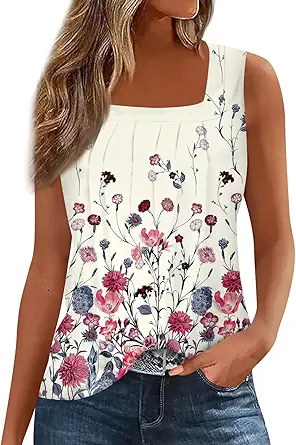 Spring Summer Plus Size Dressy Tank Tops for Women 2025 Womens Workout Floral Boho Beach Sleeveless Shirts Blouses
