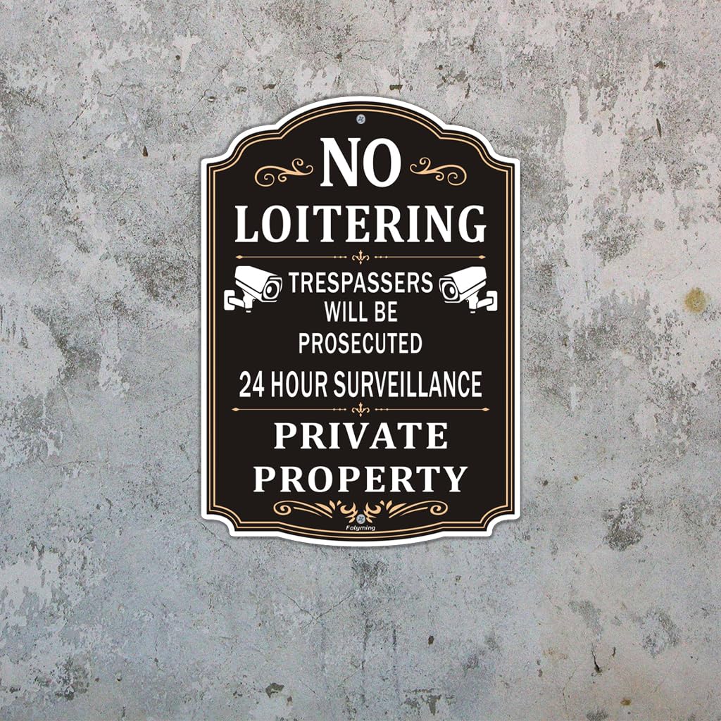 Paquete de 2 letreros de propiedad privada No Loitering Private Property 24 Hour Surveillance Trespassers Will Be Prosecuted de 10 x 14 pulgadas, letreros de propiedad privada de metal reflectante,