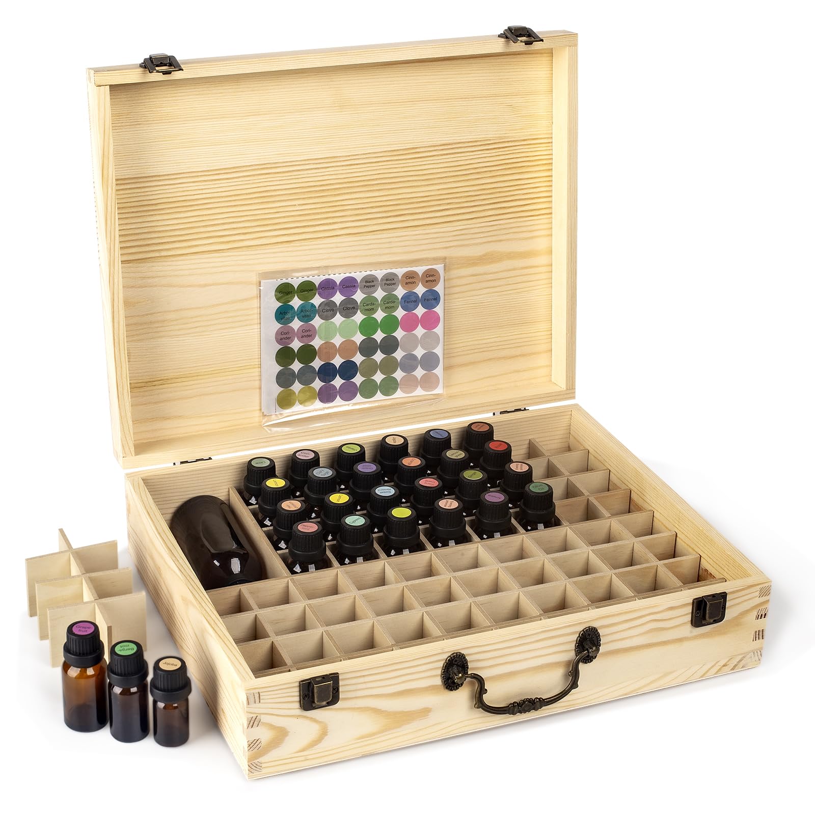 Essential Oil 80 Slots Storage Box Wooden Essential Oils Display Organizer Stand Holder for 15 ml Bottles Nail Polish Collection.